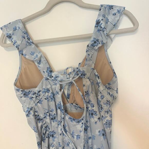 NWT A Pea in the Pod Ruffled Maternity Floral Swimsuit Light Blue Size M - Picture 7 of 7